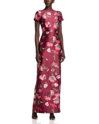 Erdem Floral Textured Satin Short Sleeve Gown In Purple