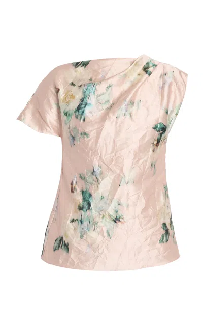 Erdem Floral Textured Satin Top In Multi