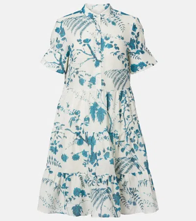 Erdem Floral Tiered Cotton And Linen Minidress In Brown