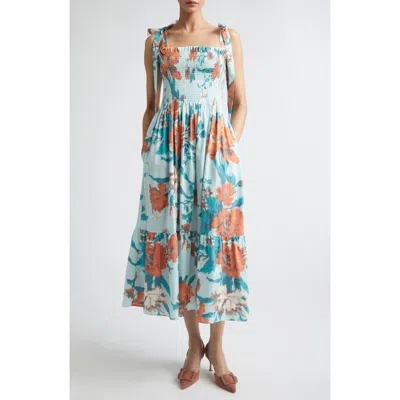 Erdem Floral Tiered Cotton Midi Sundress In Multi