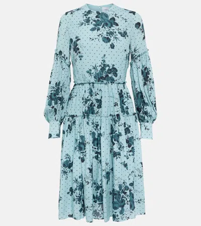 Erdem Floral Tiered Crêpe Minidress In Blue