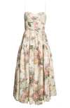 Erdem Linen Sleeveless Midi Dress In Ecru And Multi