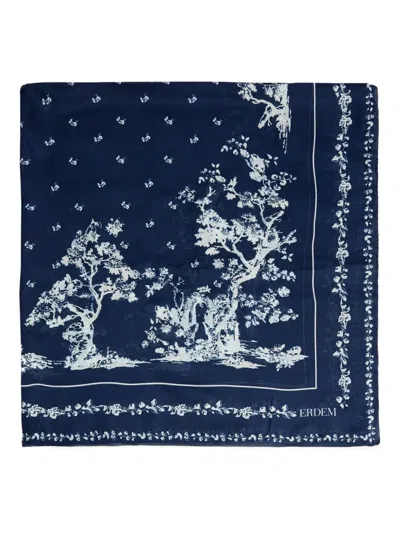 Erdem Floral-tree Print Scarf In Blue