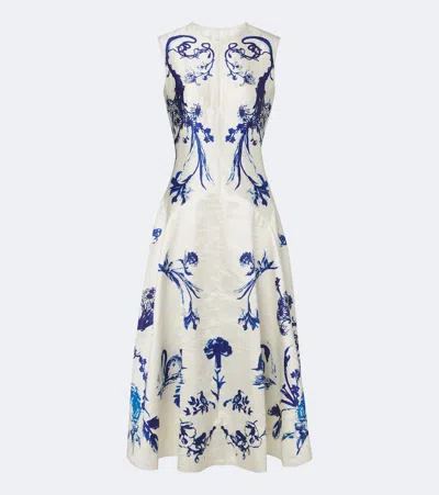 Erdem Floral Twill Midi Dress In White