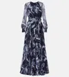 Erdem Floral-print Long-sleeve Maxi Dress In Blue