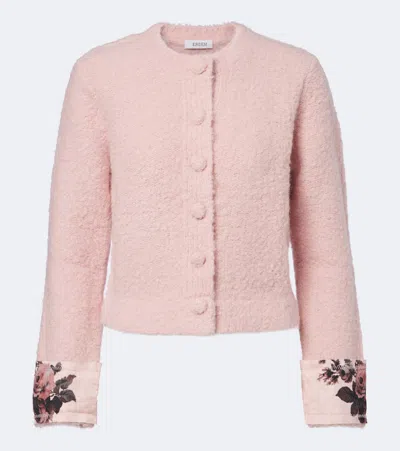 Erdem Floral Wool And Alpaca Boucle Cardigan In Pink