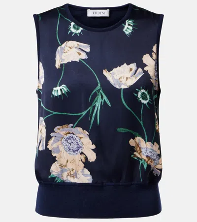Erdem Floral Wool Sweater Vest In Blue