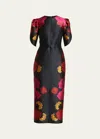 ERDEM FLORAL WOVEN SHORT-SLEEVE MIDI DRESS