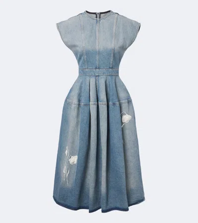 Erdem Floral-appliqué Denim Midi Skirt In Blue
