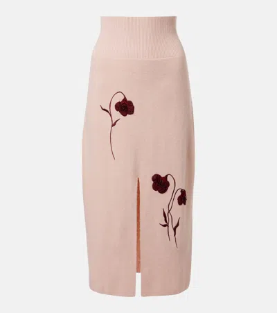 Erdem Floral-appliqué Knitted Midi Skirt In Pink