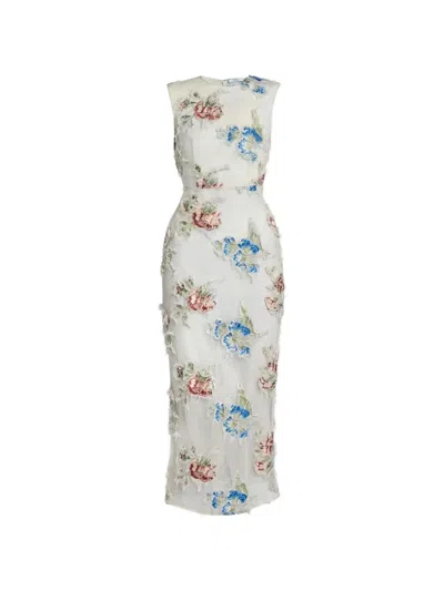 ERDEM FLORAL-APPLIQUÉ MIDI DRESS