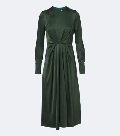 Erdem Floral-appliqué Satin Seersucker Midi Dress In Green