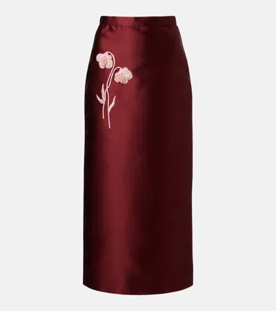 Erdem Floral-appliqué Satin Slip Skirt In Red