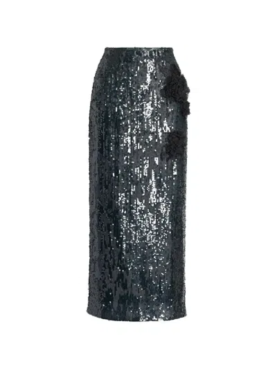 Erdem Floral-applique Sequin-embellished Midi Skirt In Green