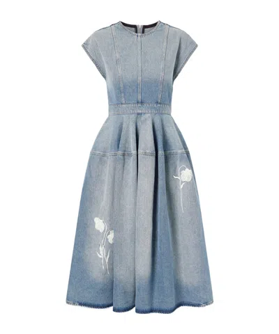 Erdem Embroidered Denim Short Sleeve Midi Dress In Multi