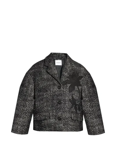 Erdem Floral-embroidered Cropped Jacket In Black