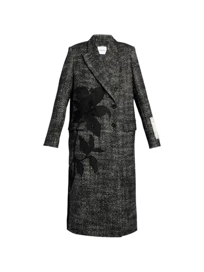 Erdem Floral-embroidered Double-breasted Coat In Gray