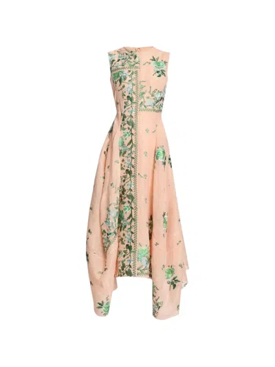 Erdem Floral-embroidered Handkerchief-hem Midi Dress In Multi