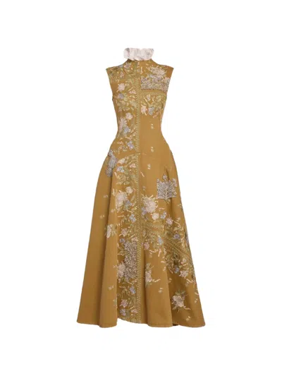 Erdem Floral-embroidered Maxi Dress In Brown
