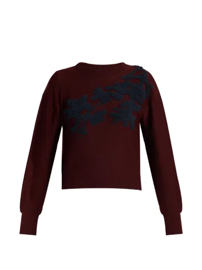 Erdem Floral-embroidered Merino-wool Sweater In Red