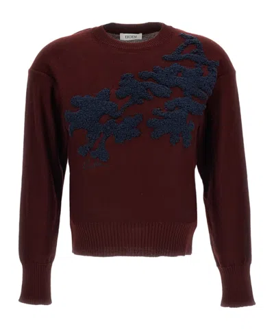 Erdem Floral-embroidered Merino-wool Sweater In Burgundy