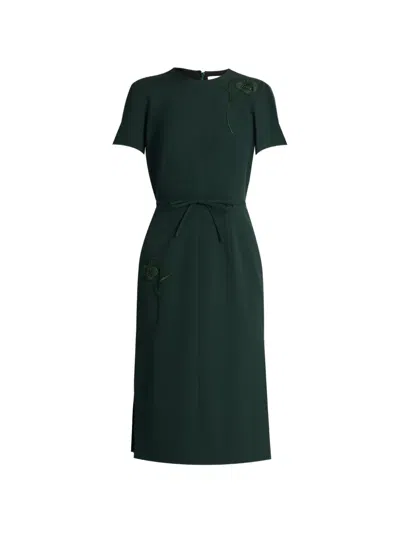 Erdem Floral-embroidered Pleated Dress In Green