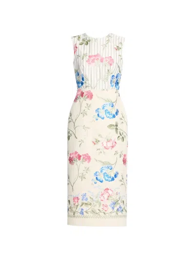 Erdem Floral-embroidered Striped Midi Dress In Multi