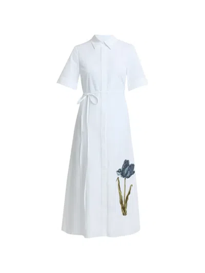 Erdem Floral-embroidered Tie-waist Midi Shirt Dress In White