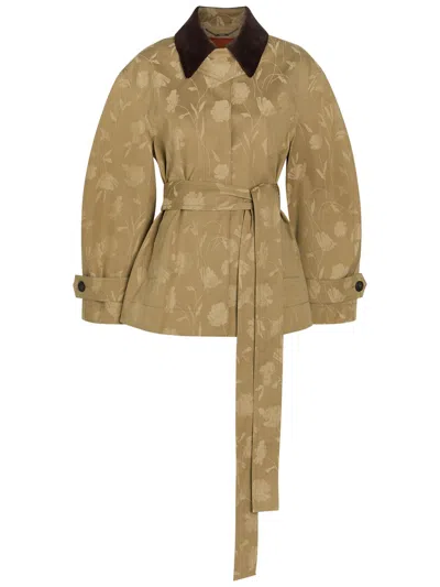 Erdem Floral-jacquard Belted Cotton Jacket In Brown