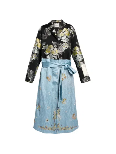 Erdem Floral-jacquard Embellished Coat In Blue