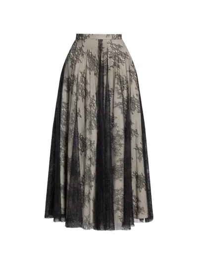 Erdem Floral-lace A-line Skirt In Gray
