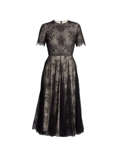 Erdem Floral-lace Short-sleeve Dress In Brown
