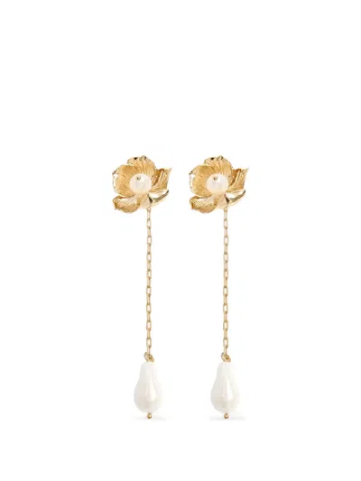 Erdem Floral-motif Pearl-drop Earrings In Gold