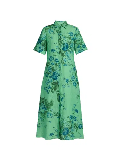 Erdem Floral-pattern Midi Dress In Green