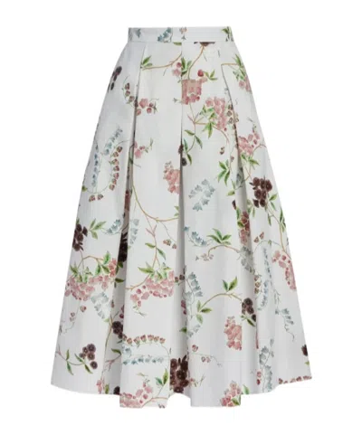 Erdem Chintz Floral Pleated Organic Cotton Poplin A-line Midi Skirt In Burgundy