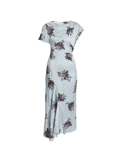 Erdem Floral-print Asymmetric Midi Dress In Blue
