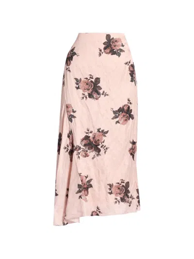 Erdem Floral-print Asymmetric Midi Skirt In Black