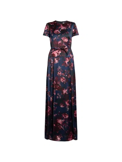 Erdem Floral-print Belted Gown In Blue