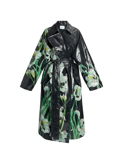 Erdem Floral-print Coated Trench Coat In Black