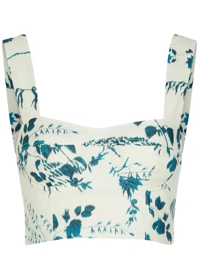 Erdem Floral-print Cotton And Linen-blend Crop Top In Multi