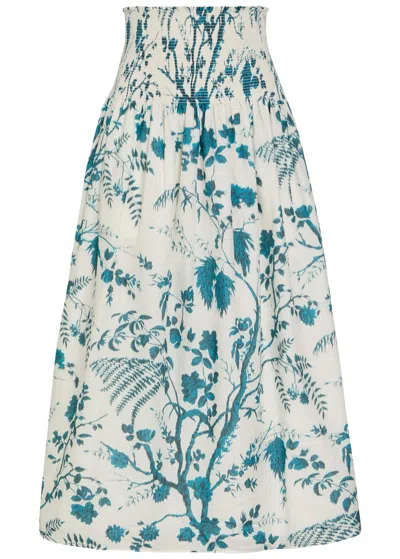 Erdem Floral-print Cotton And Linen-blend Midi Skirt In Multi