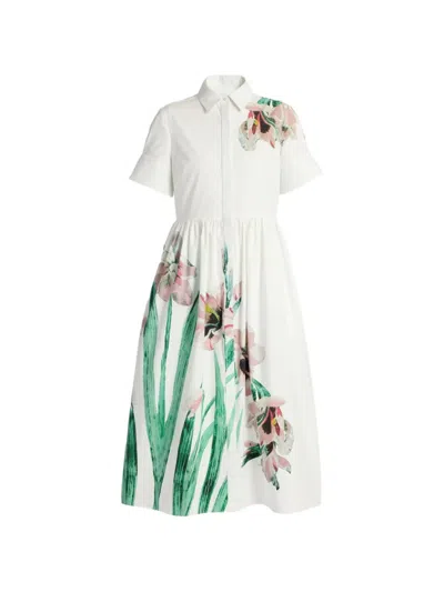 Erdem Floral-print Cotton Midi Dress In White