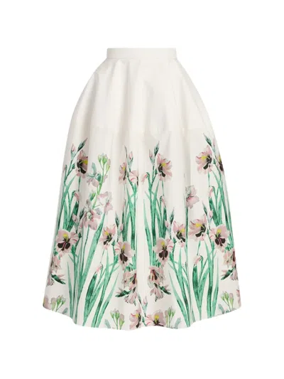Erdem Floral-print Cotton Midi Skirt In White
