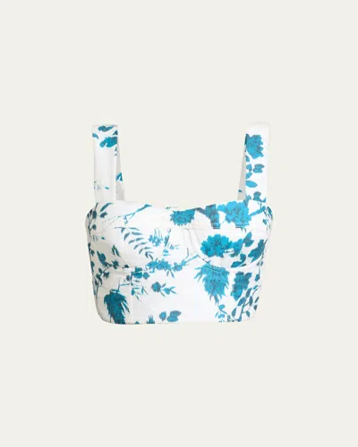 Erdem Floral-print Cotton-linen Bra Top In Wild Fern