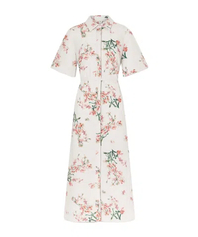 Erdem Womens Painted Orchidpetal Pink Floral Short-sleeve Cotton Midi Dress In Multi