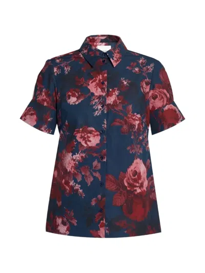 Erdem Floral-print Cotton-poplin Shirt In 블루