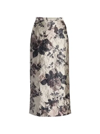 Erdem Floral-print Crinkled Midi Skirt In Multi