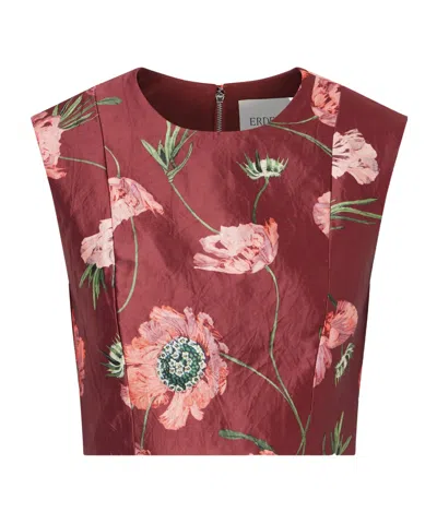 Erdem Floral-print Crinkled Satin Cropped Top In Burgundy
