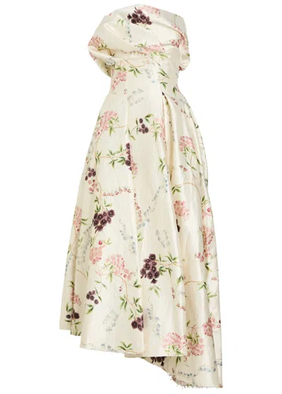 Erdem Floral-print Crinkled Satin Midi Dress In White