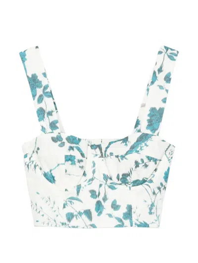 Erdem Floral-print Cotton And Linen-blend Crop Top In Multi